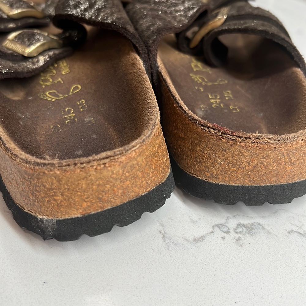 Birkenstock Papillio Arizona Gold Crackle Sandals W7 M5 Unisex - Picture 3 of 17